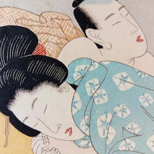 Vintage Japanese woodblock print, Authentic, Shunga, Woodcut