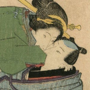 Antique Japanese woodblock print, Authentic, Shunga, Woodcut