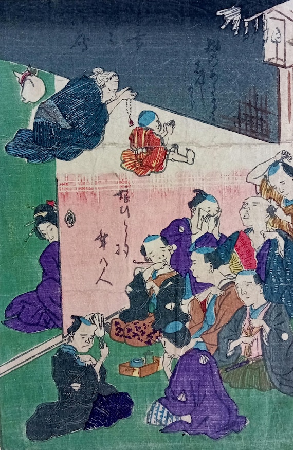 Antique Kawanabe Kyosai woodblock print – One Hundred Pictures by Kyosai