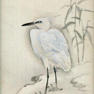 Sumi-e japonés vintage, pintura original de las décadas de 1950, 1960 y 1970 (período Shōwa), dibujo a tinta sobre shikishi, arte asiático, minimalismo n.° 2048