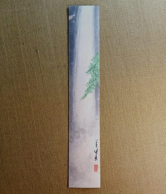 Vintage early Shōwa Japanese painting tanzaku – mountain waterfall