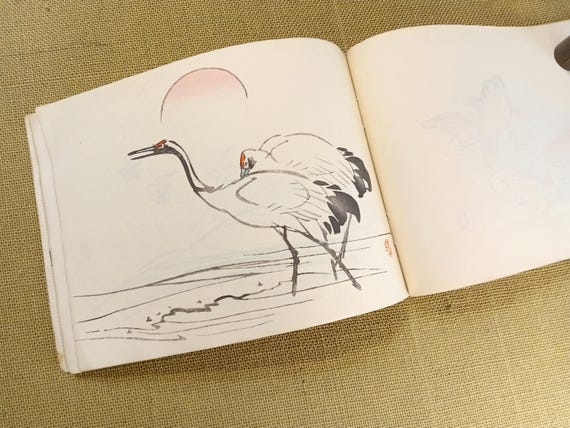 Antique Japanese Woodblock Print Album by Takeuchi Seihō, Meiji Period, 12 Plates