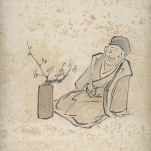 Pintura vintage con tinta Shikishi, Sumi-e japonés original, principios y mediados del siglo XX (Showa), papel washi, cartón, para colgar en la pared.