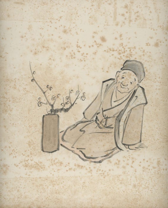 Vintage Shikishi Ink Painting, Original Japanese Sumi-e, Early-Mid 20th Century (Showa), Washi paper, cardboard, Wall Hanging