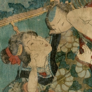 Antique Japanese woodblock print, Edo, Authentic, Shunga, Woodcut