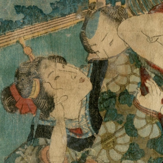 Antique Japanese woodblock print, Edo, Authentic, Shunga, Woodcut