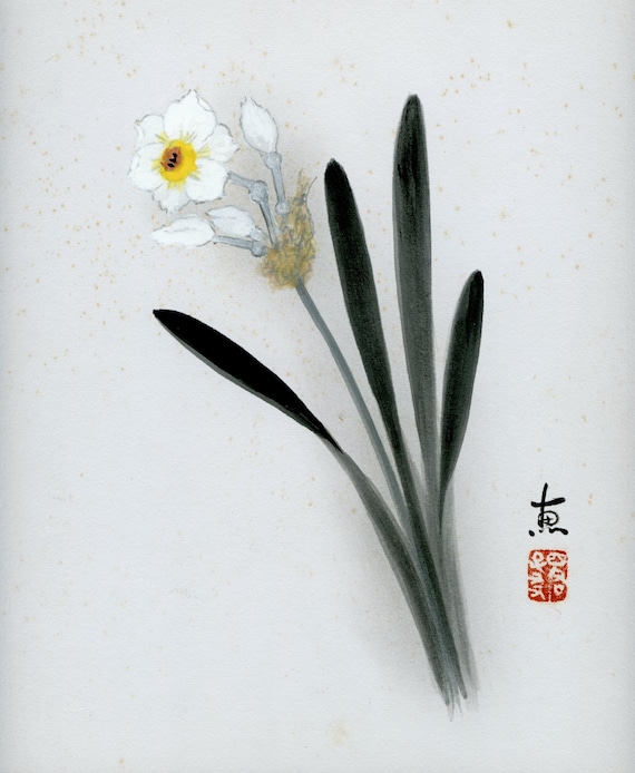 Vintage Japanese Sumi-e, Original Painting 1950s-1960s-1970s (Shōwa period), Ink Drawing on Shikishi, Asian Art, Minimalism Wall Hanging