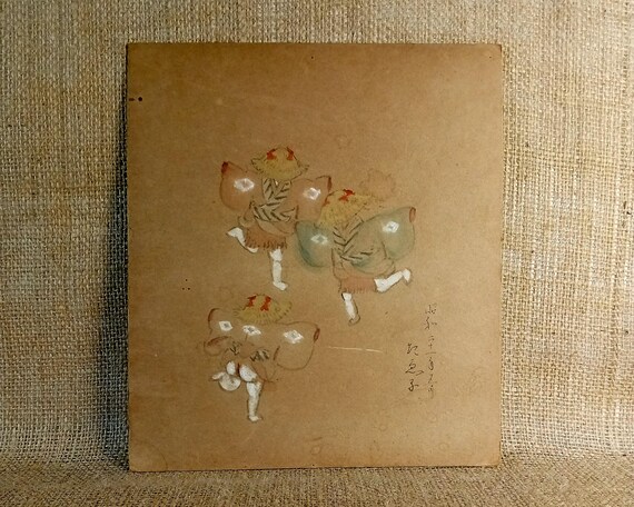 Antique Japanese Sumi-e, Original Painting, Edo - Meiji, Ink Drawing on shikishi, Asian Art, Minimalism #833, Wall Hanging