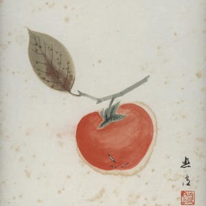 Pintura vintage con tinta Shikishi, Sumi-e japonesa original, mediados del siglo XX (Showa), papel washi, cartón, para colgar en la pared.