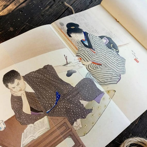 Murakami Namiroku, Mizuno Toshikata – Antique Meiji Japanese Book with Woodblock Kuchi-e – Kuroda Kenji, 1897