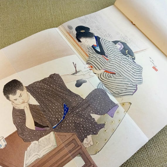 Antique Meiji Japanese book with woodblock kuchi-e - Kuroda Kenji, Mizuno Toshikata, 1897