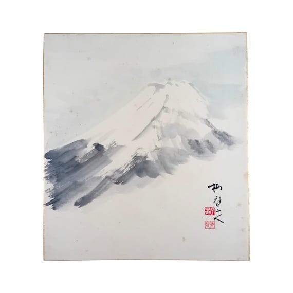 Nakamura Baitei – Mount Fuji – Japanese Sumi-e Shikishi Painting, Showa Period
