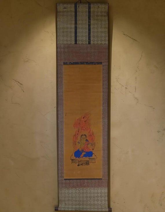Antique late Edo - Meiji Japanese Buddhist temple kakemono (kakejiku) - Fudo Myoo #T050