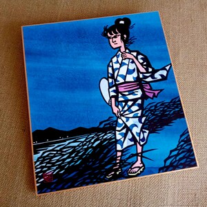 Jiro Takidaira (1921-2009), Vintage Сollectible print "Night Wind "Kirie", Japanese Shikishi