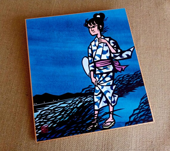 Jiro Takidaira (1921-2009), Vintage Сollectible print "Night Wind "Kirie", Japanese Shikishi