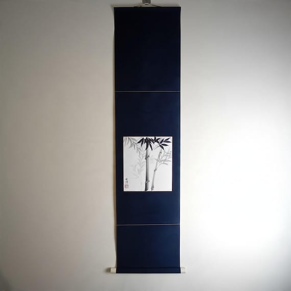Bamboo Shadows – Japanese Sumi-e Ink Painting on Shikishi with Interchangeable Hanging Scroll, Vintage Showa