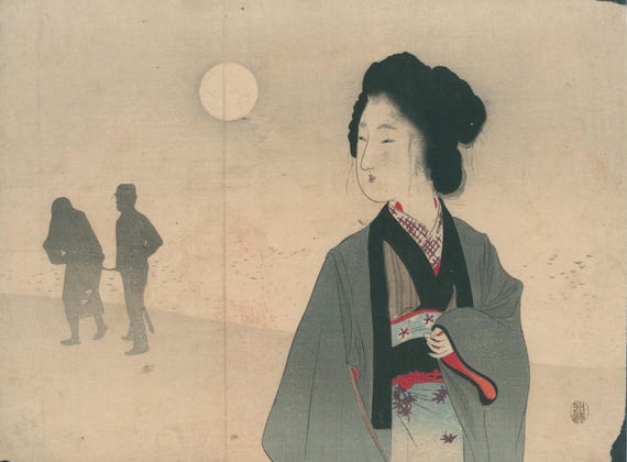 Tomioka Eisen - antique Meiji Japanese kuchi-e woodblock print c. 1900