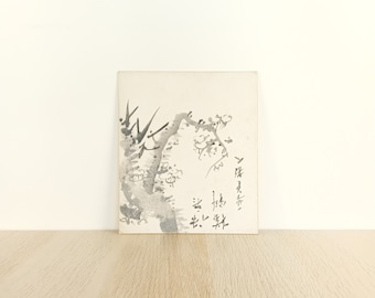 Fleurs de prunier, sumi-e japonais antique, Shikishi du Japon, peinture à l'encre d'eau du Japon, art japonais, peinture sur carton, # 2078, nature japonaise