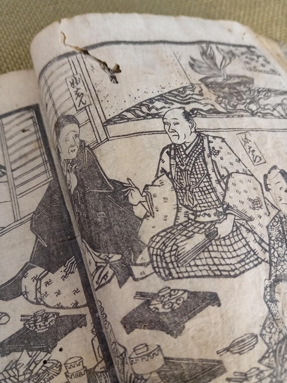 Antique Japanese woodblock printed book, illustrated, Edo, Shōtei Kinsui, Utagawa Kunimaro, single volume #2