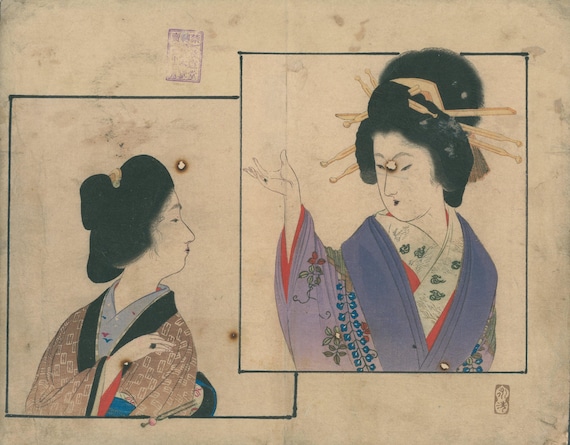 Tomioka Eisen - antique Meiji Japanese kuchi-e woodblock print c. 1900