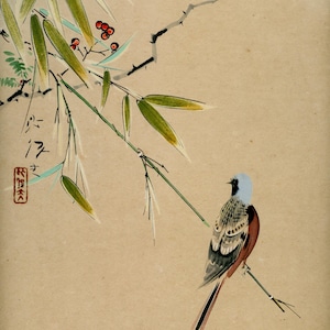 Sumi-e japonés antiguo (vintage), pintura original del período Shōwa de las décadas de 1920 a 1950, dibujo a tinta sobre shikishi, minimalismo n.° 832 para colgar en la pared.