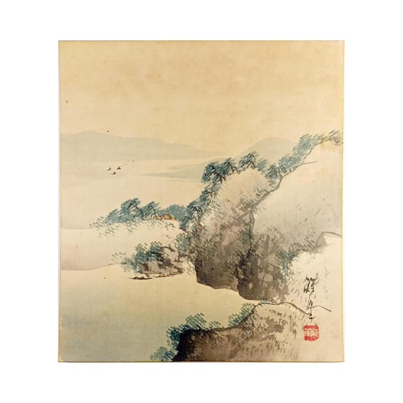 Kasumi – Distant Mountains in the Mist – Japanese Painting on Silk, Taisho - Early Showa