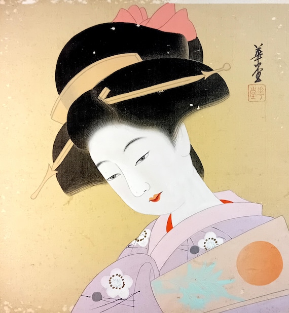 Yoshioka Kadō (1874–1917) — Bijin-ga on Silk Shikishi, Late Meiji–Early Taishō