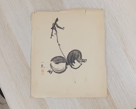 Vintage Japanese Sumi-e, "Someone", Original Painting, Ink Drawing, Asian Wall Art, #1003