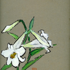 Hand-painted Japanese Shikishi – “White Lilies” (from the Ikkū Collection)