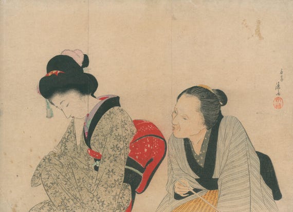 Tomioka Eisen - antique Meiji Japanese kuchi-e woodblock print c. 1900