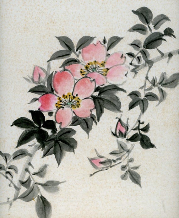 Vintage Japanese Sumi-e, Original Painting 1950s-1960s-1970s (Shōwa period), Ink Drawing on Shikishi, Asian Art, Minimalism #2086