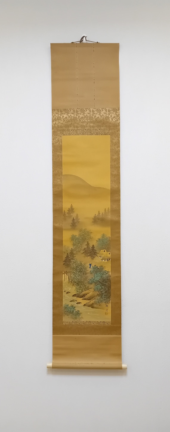 Vintage Japanese Scroll, Ink Painting, Kakejiku, Kakemono, Japan Wall Hanging, #376, Japan Landscape