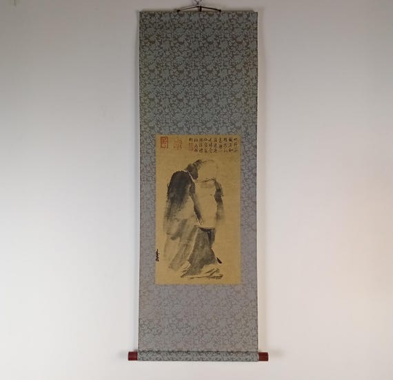 Vintage Japanese Scroll, Print, Kakejiku, Kakemono, Japan Wall Hanging, #923, Liang Kai