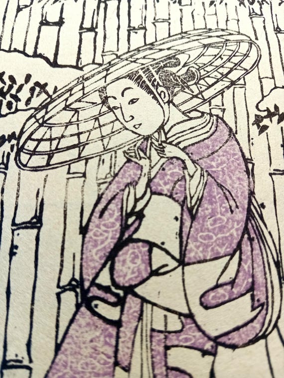 Vintage Japanese woodblock print, Authentic, mid-20th century, Ukiyo-e, Bijin-ga, Woodcut, Suzuki Harunobu 鈴木 春信