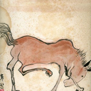 Sumi-e japonés vintage, pintura original en tinta shikishi, principios del siglo XX (probablemente Showa), minimalismo, para colgar en la pared.