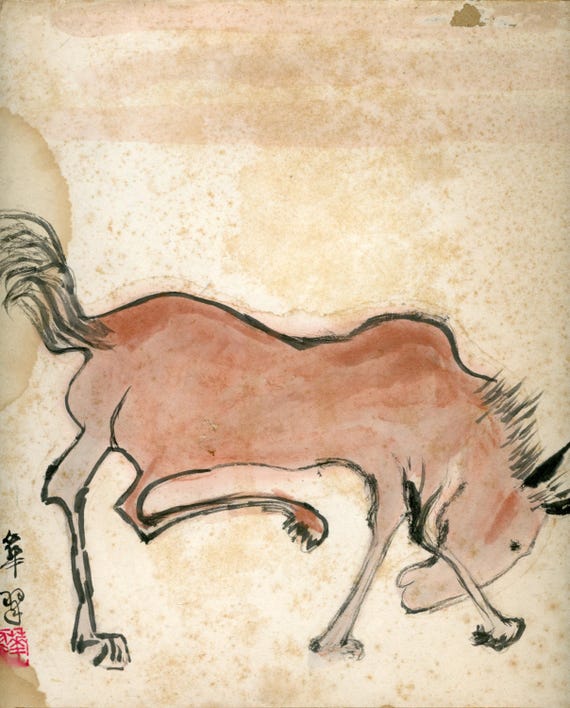 Vintage Japanese Sumi-e, Original Shikishi Ink Painting, Early 20th Century (Likely Showa), Minimalism, Wall Hanging