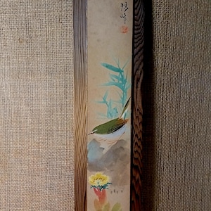 Tanzaku japonés antiguo, pintura en tinta, dibujo original, sumi-e, ukiyo-e, arte minimalista, tapiz