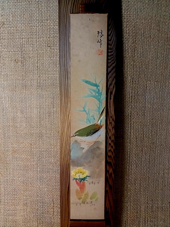 Antique Japanese Tanzaku, Ink Painting, Original Drawing, Sumi-e, Ukiyo-e, Minimalism Art, Wall Hanging