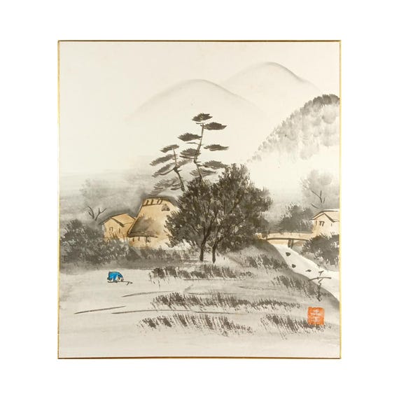 Satoyama – Village Beneath the Mountains – Japanese Painting, Late Showa