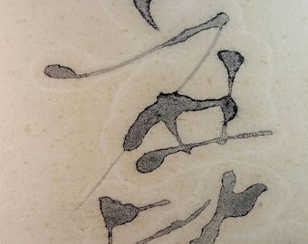 Vintage späte Showa japanische Tusche Shikishi - Zen Kalligraphie