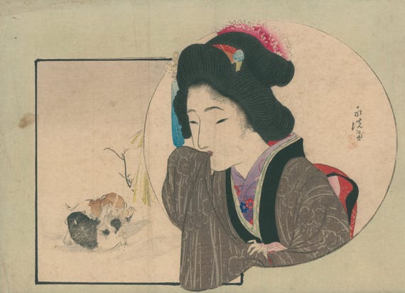 Tomioka Eisen - antique Meiji Japanese kuchi-e woodblock print c. 1900