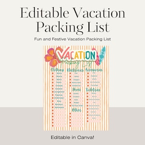 Vacation Packing List Printable | Tropical Editable Travel Checklist | Luggage Planner for Women | Instant Download | 8.5x11 PDF