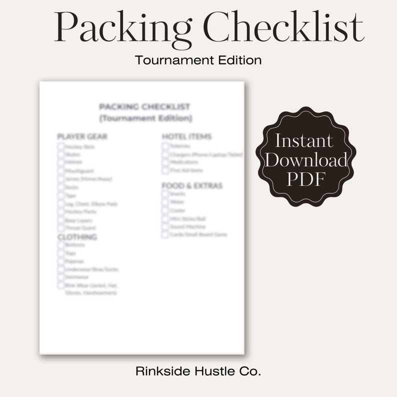 Hockey Tournament Packing Checklist, Youth Hockey Travel Organizer ...