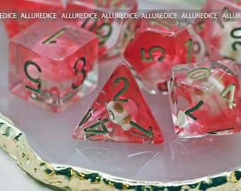 Dados de calavera de sangre, nube roja de resina con juego de dados de calavera, juego de dados de resina poliédrica, dados personalizados, juego de dados poliédricos D20, juego de dados de resina hecho a mano