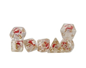 Weihnachtswürfel Set, Weihnachtswürfel Set, Polyhedral Würfel Set, Gold Schrift Würfel, D20 TTRPG Polyhedral Würfel Set, Handgemachte Resin Würfel Set
