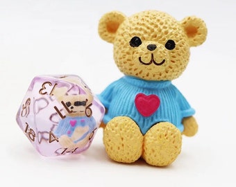 Kawaii bear dice set, Polyhedral Dice Set, custom dice,D20 TTRPG Polyhedral Dice Set, Handmade Resin Dice Set