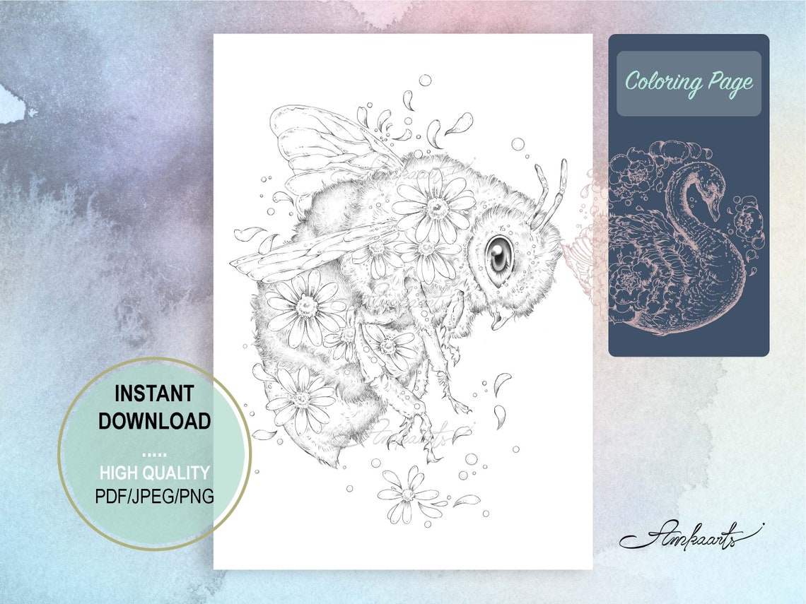 Bee Flower Coloring Page Digital Download Gift for Bee - Etsy