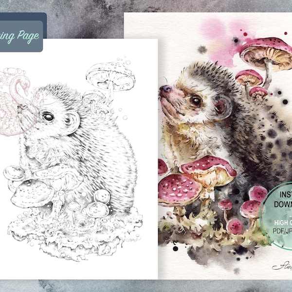 Igel Pilz Fantasy Malseite: Kunsttherapie (PDF, PNG, JPG)