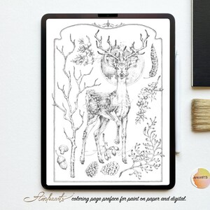The Winter Deer Colouring Page for Adults and Kids Printable, Colouring ...
