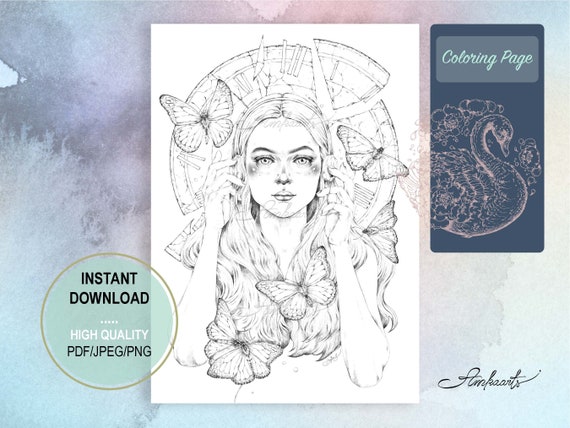 Butterfly Girl Coloring Page: Fantasy Art Therapy (PDF, PNG, JPG)